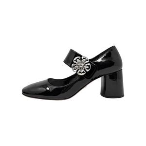 Prada‎ Mary Jane Pumps Black Patent Leather 38.5 Silver Buckle Heels